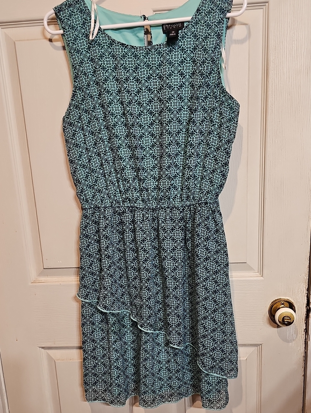 Enfocus Studio Juniors Aqua Teal Printed Sleeveless Dress